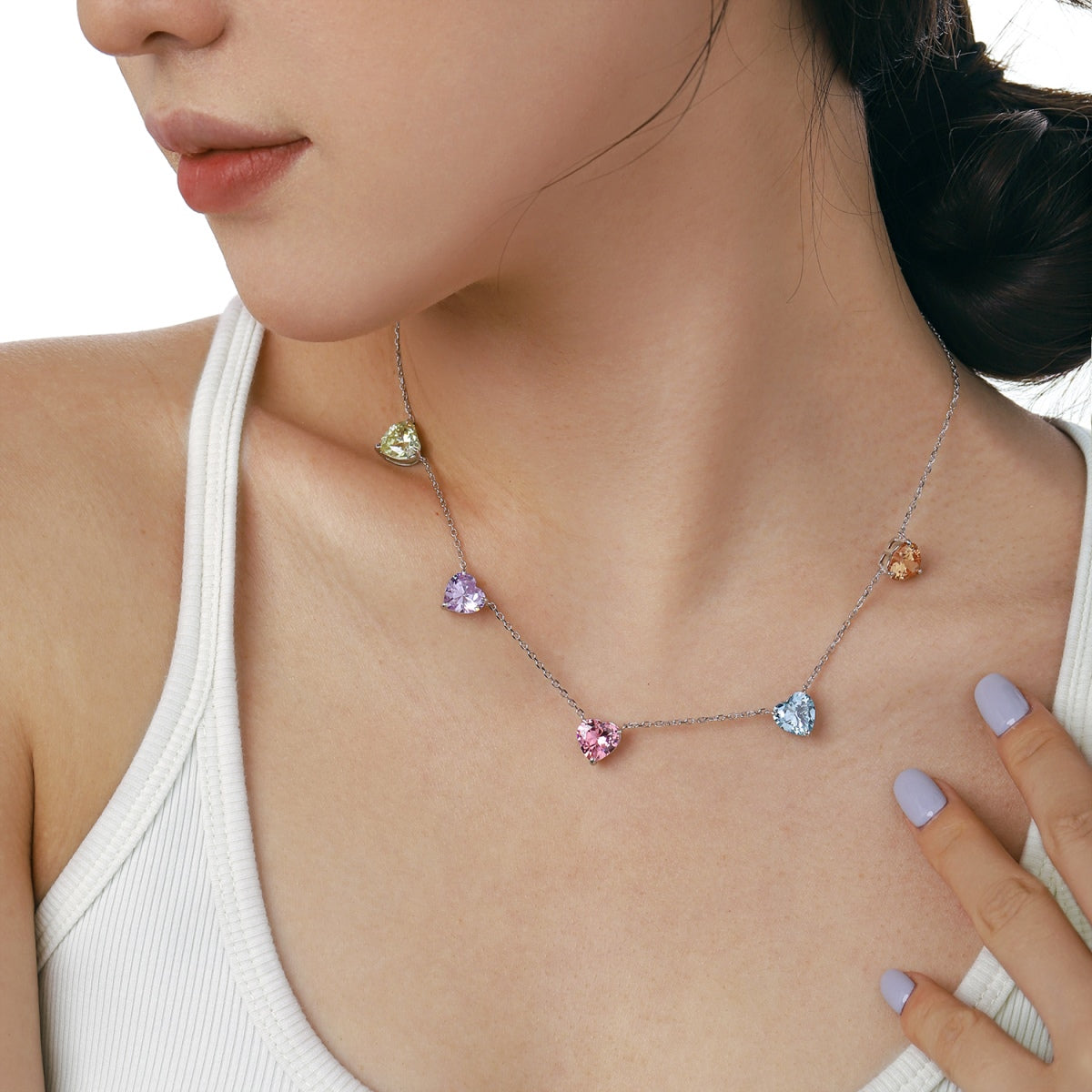 [Clover Jewelery]Sparkling Colorful Heart Cut Necklace