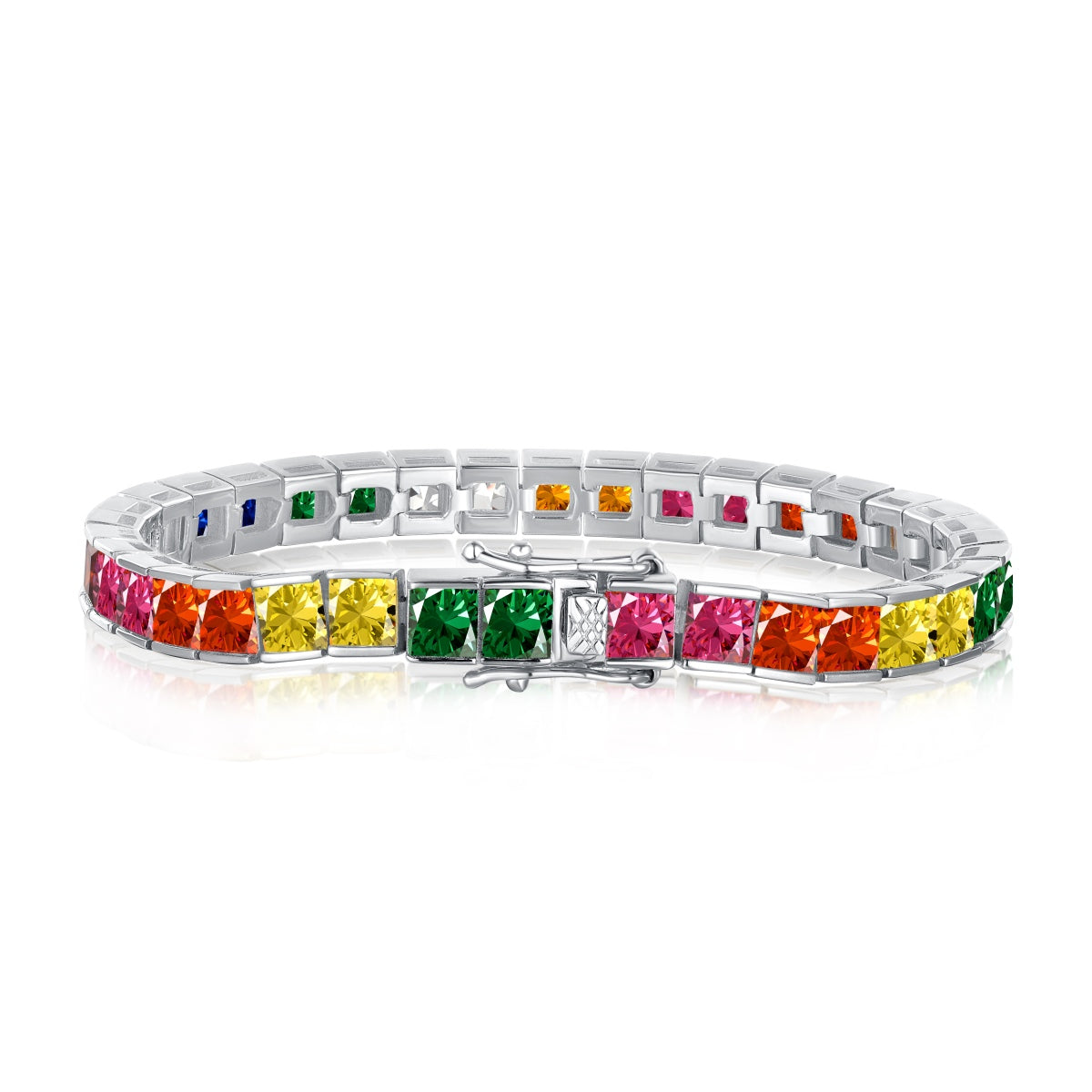 [Clover Jewelery]Radiant Colorful Princess Cut Tennis Bracelet