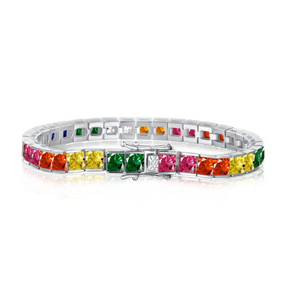 [Clover Jewelery]Radiant Colorful Princess Cut Tennis Bracelet