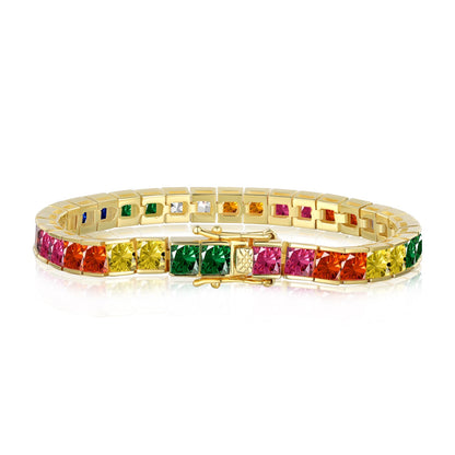 [Clover Jewelery]Radiant Colorful Princess Cut Tennis Bracelet