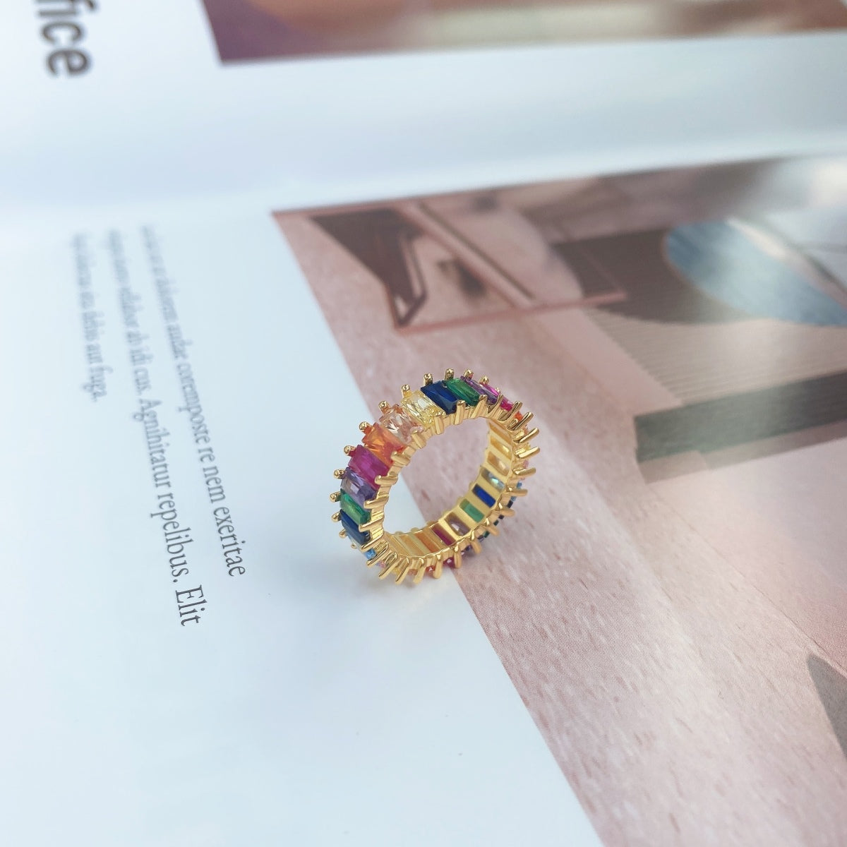 [Clover Jewelery]Unique Colorful Radiant Cut RIng