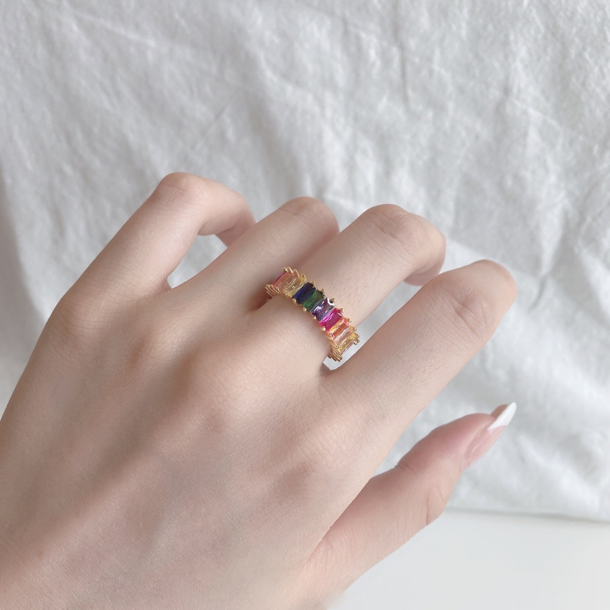 [Clover Jewelery]Unique Colorful Radiant Cut RIng