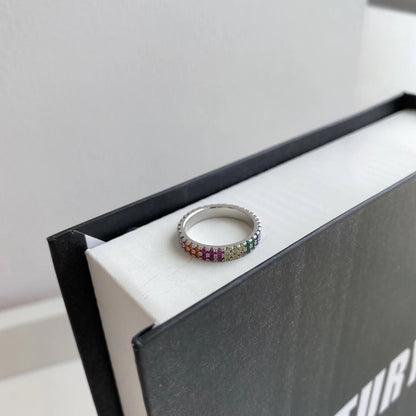 [Clover Jewelery]Unique Colorful Round Cut Tennis Ring