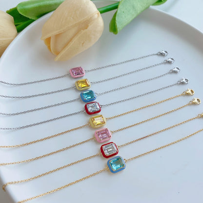 [Clover Jewelery]2.0 Carat Sparkling Colorful Emerald Cut Daily Bracelet