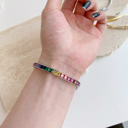 [Clover Jewelery]Radiant Colorful Princess Cut Tennis Bracelet