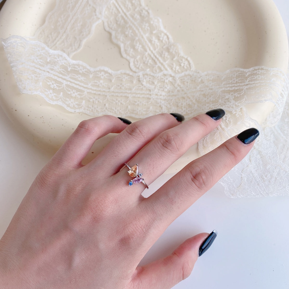 [Clover Jewelery]Radiant Colorful Multi Cut Daily Ring