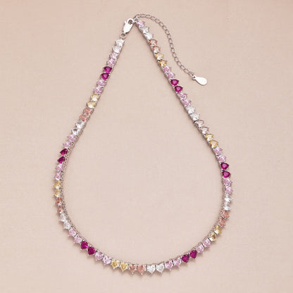 [Clover Jewelery]Sparkling Colorful Full Heart Tennis Necklace