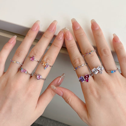 [Clover Jewelery]Radiant Colorful Round Cut Daily Ring