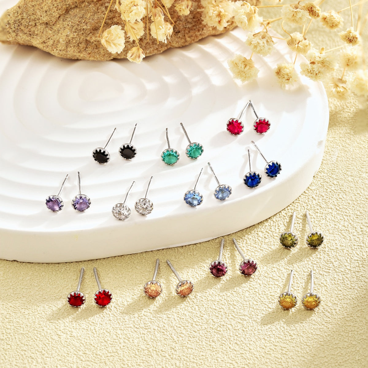 [Clover Jewelery]Sparkling Colorful Round Shape Earrings
