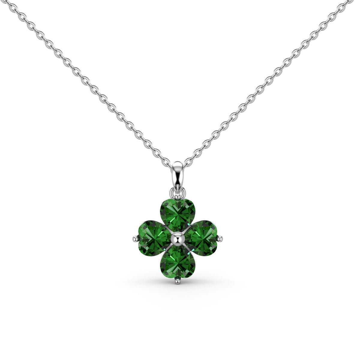 [Clover Jewelery]Heart-Shaped Four-Leaf Clover Bead Necklace
