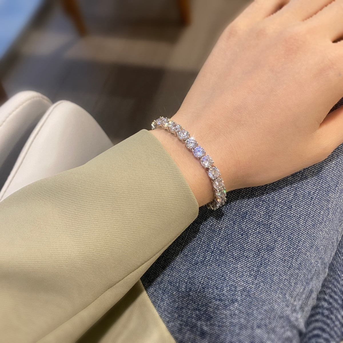 [Clover Jewelery]0.75 Carat Dazzling Round Cut Wedding Bracelet