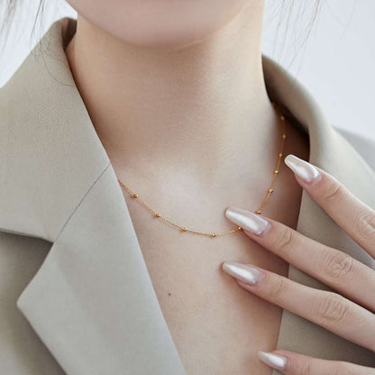 [Clover Jewelery]Small Bead Clavicle Chain Simple Necklace