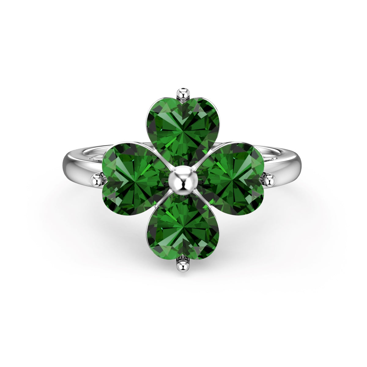 [Clover Jewelery]Heart-shaped Four-Leaf Clover Ball Ring