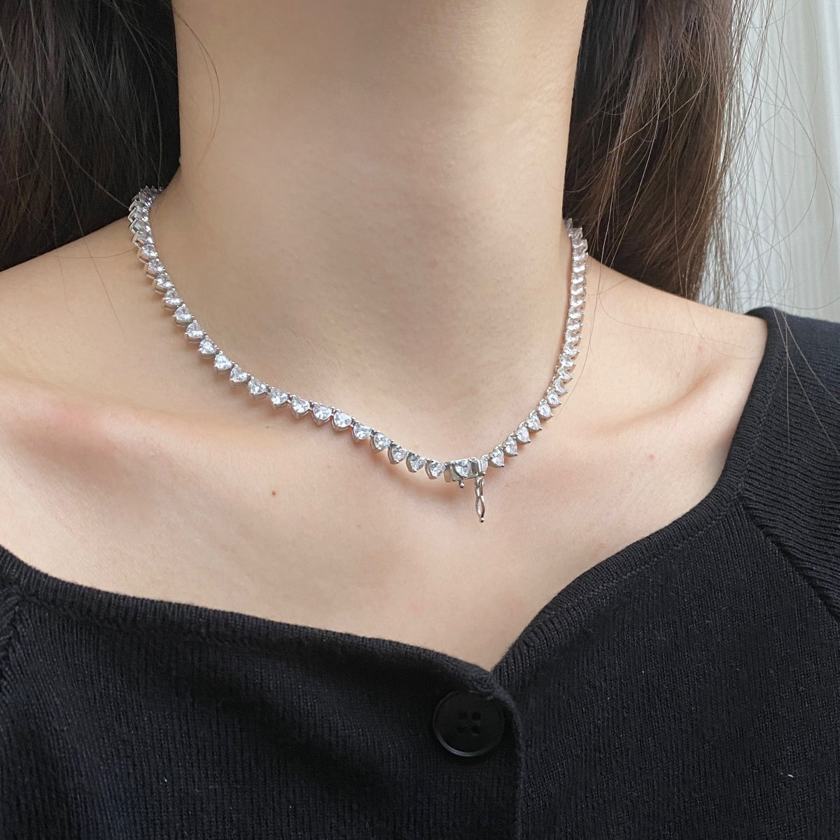 [Clover Jewelery]Ornate Heart Cut Tennis Necklace