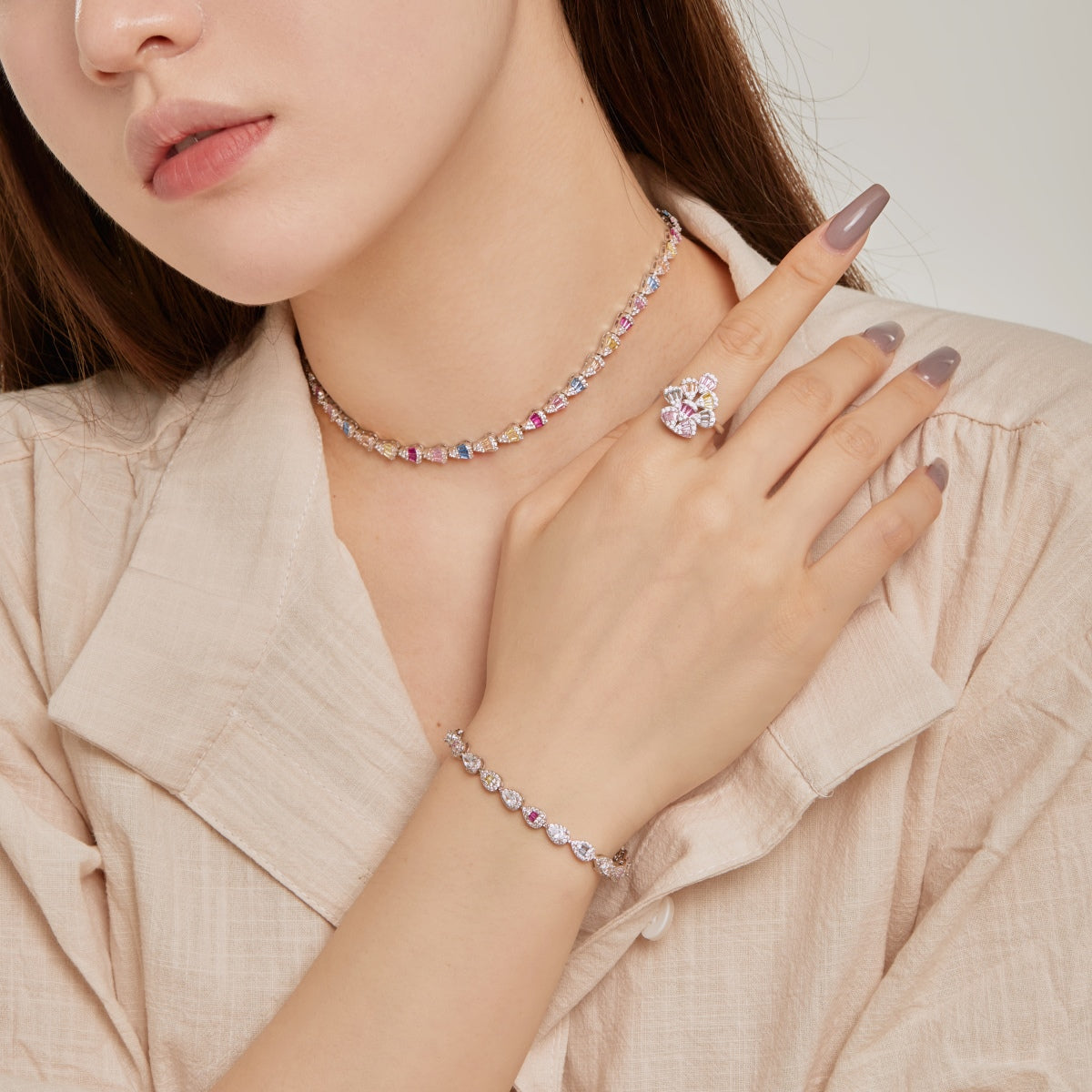 [Clover Jewelery]Sparkling Colorful Water Drop Shape Daily Ring