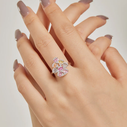 [Clover Jewelery]Sparkling Colorful Water Drop Shape Daily Ring