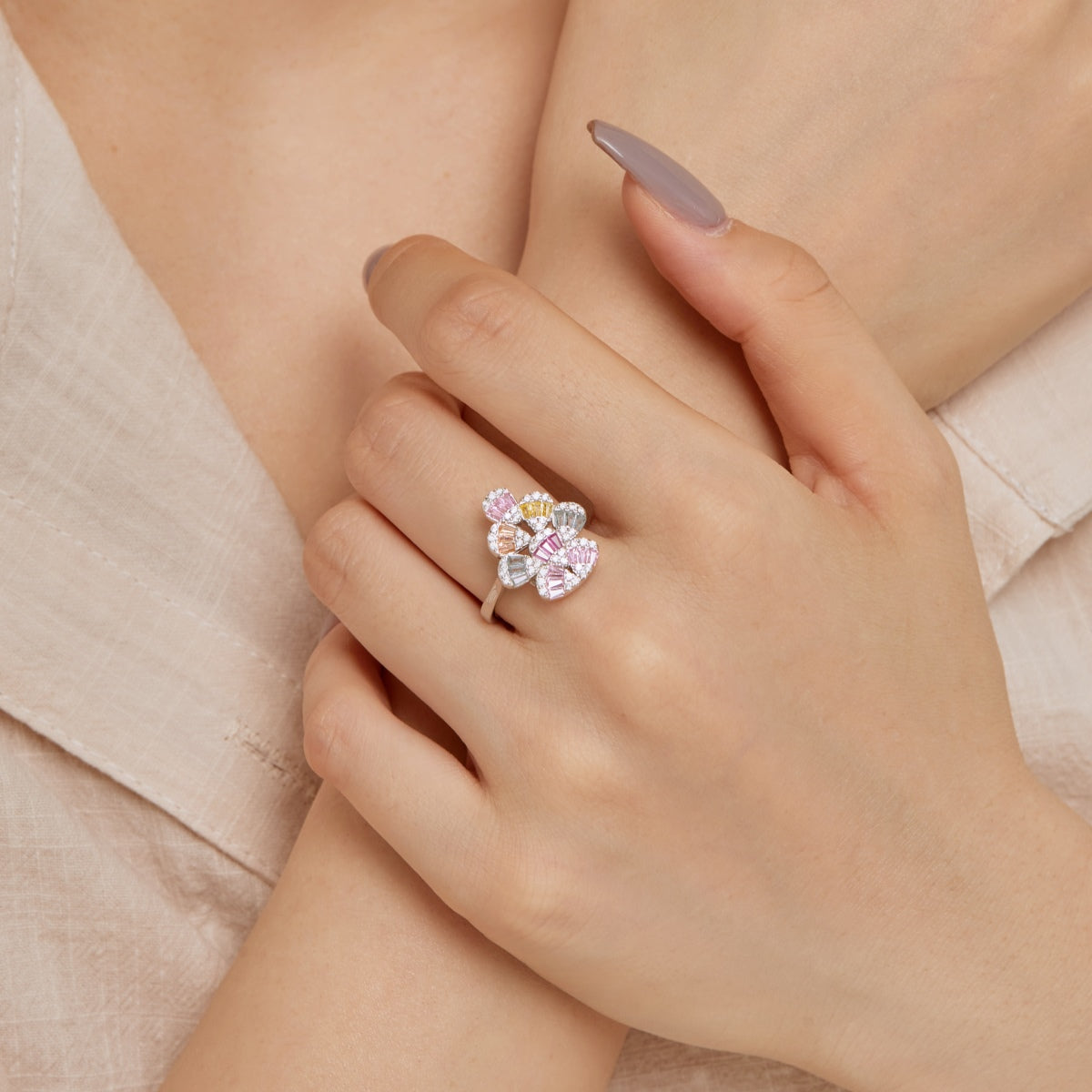 [Clover Jewelery]Sparkling Colorful Water Drop Shape Daily Ring
