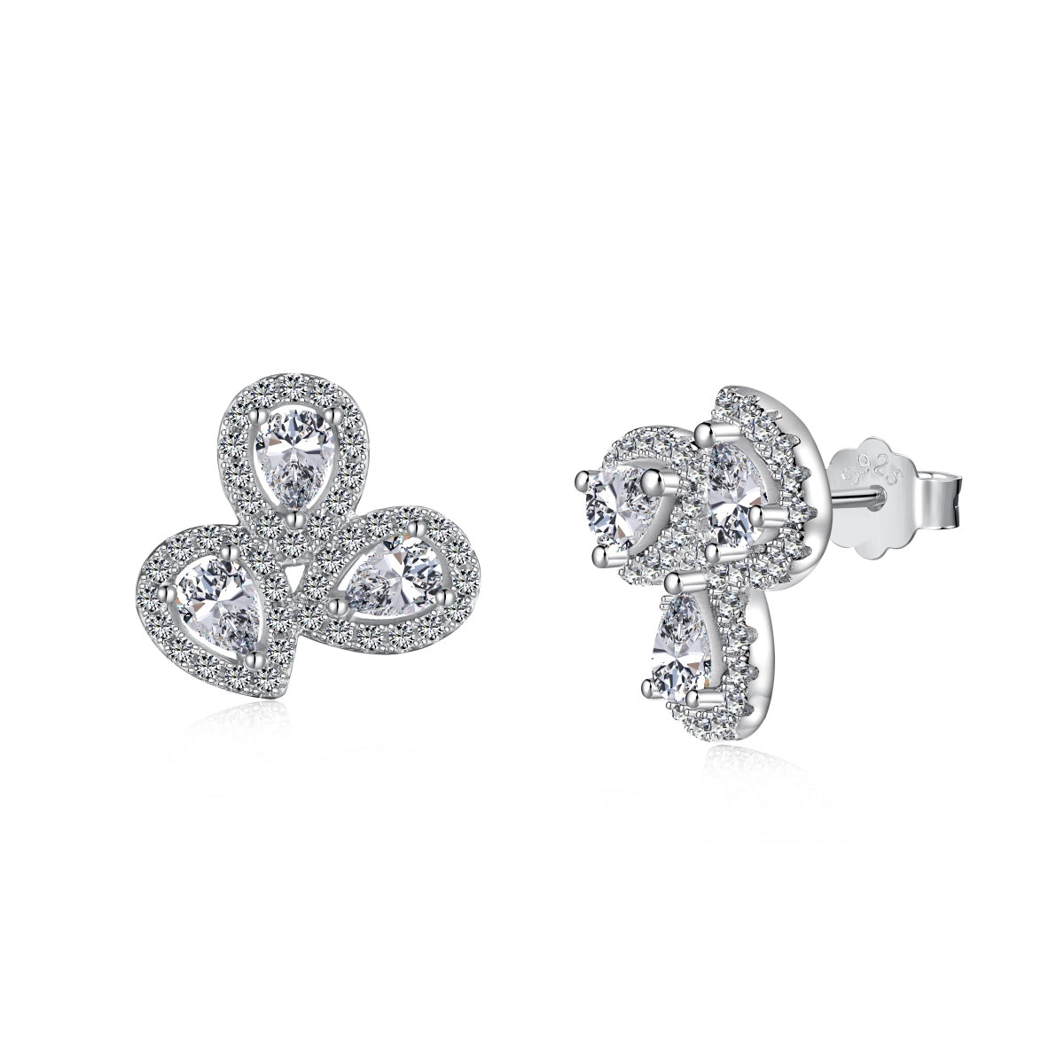 [Clover Jewelery]Ornate Flower Shape Pear Cut Lover Earrings