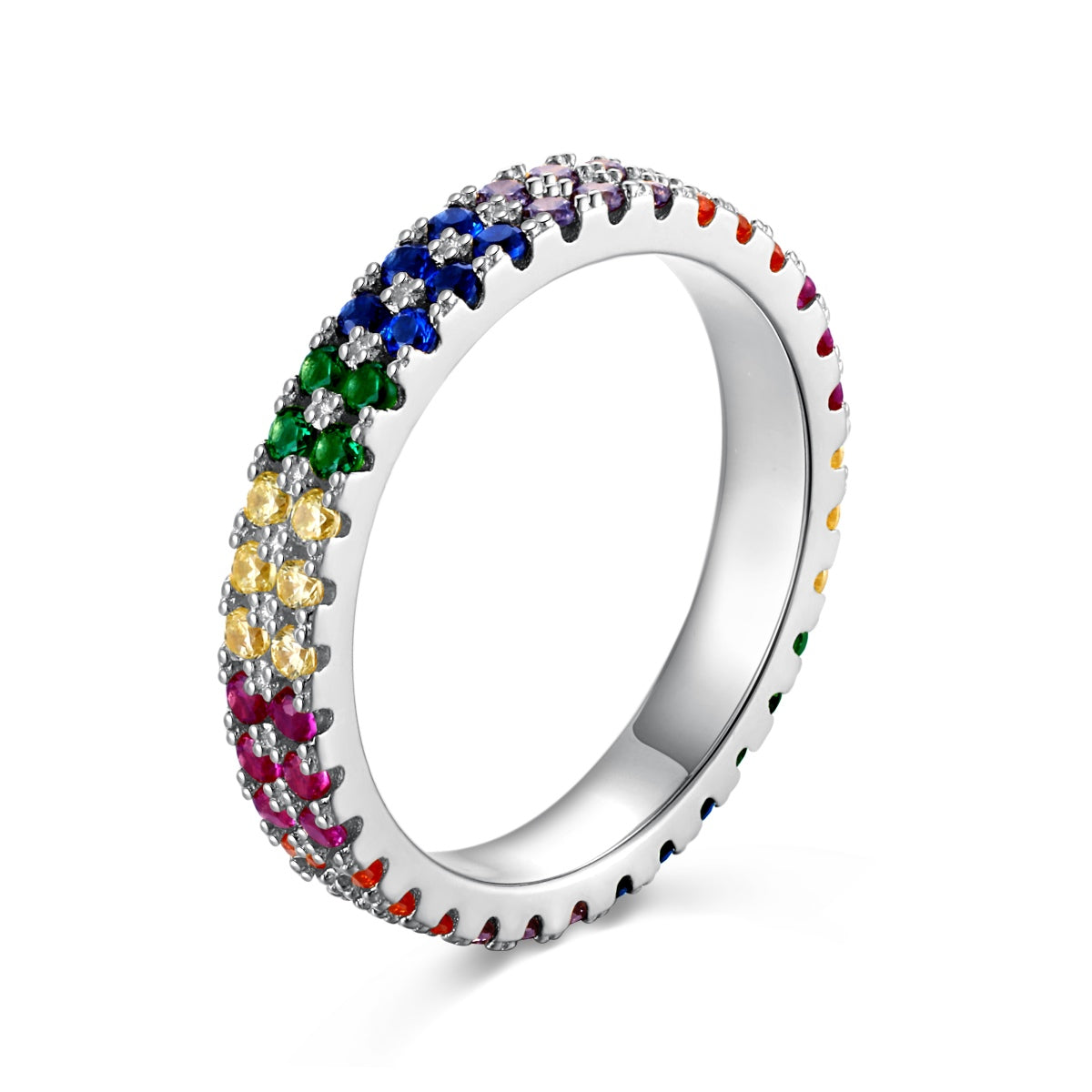 [Clover Jewelery]Unique Colorful Round Cut Tennis Ring