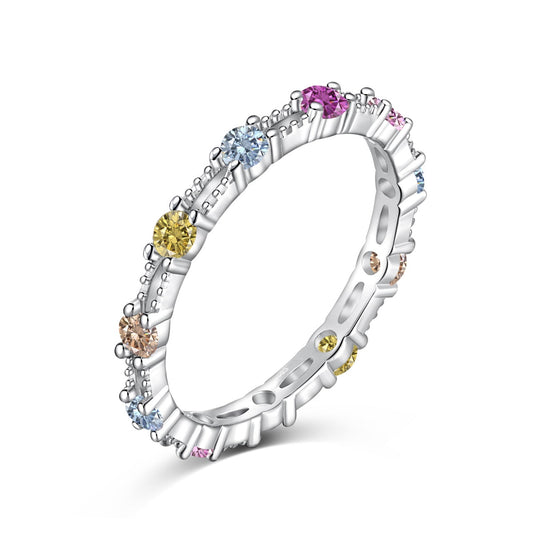 [Clover Jewelery]Sparkling Colorful Round Cut Tennis Ring