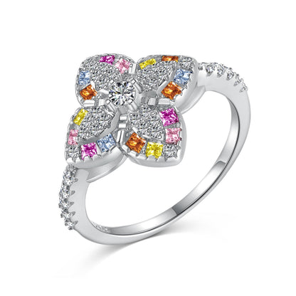 [Clover Jewelery]Luxurious Colorful Flower Shape Banquet Ring