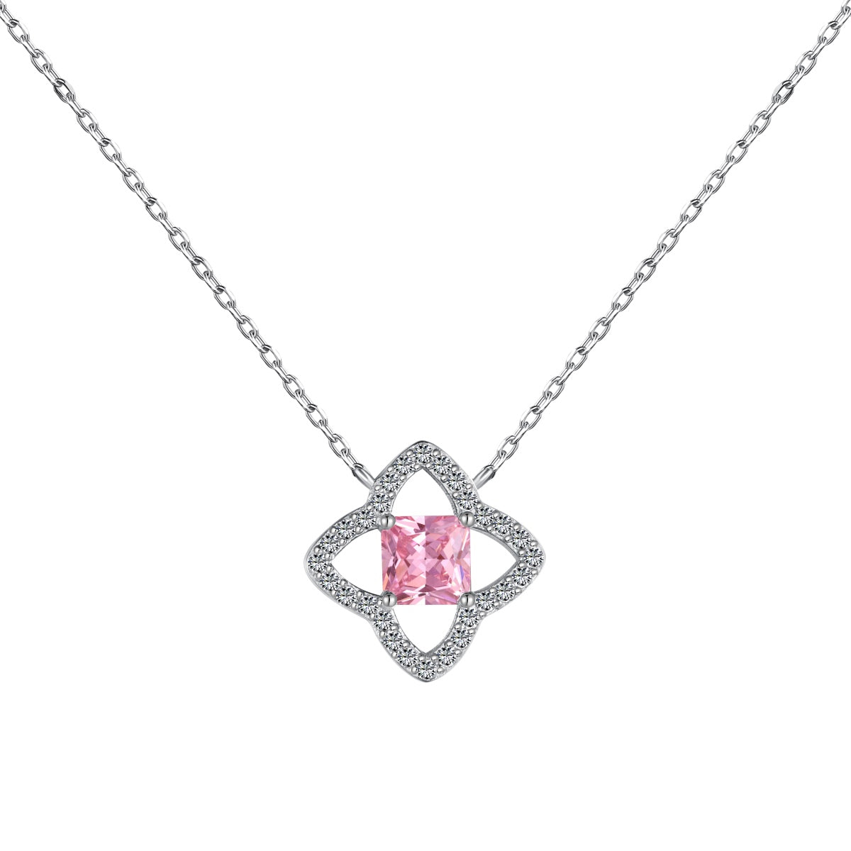 [Clover Jewelery]Exquisite Flower Shape Princess Cut Necklace