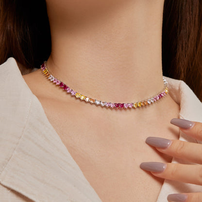 [Clover Jewelery]Sparkling Colorful Full Heart Tennis Necklace