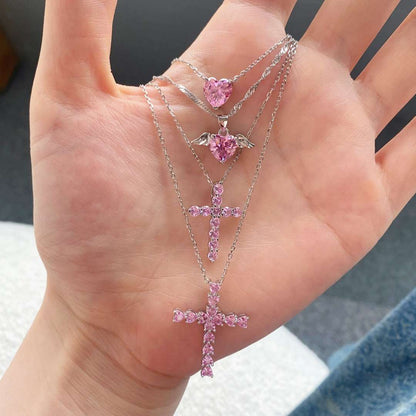 [Clover Jewelery]Heart Shape Main Stone Pendant Collarbone Necklace