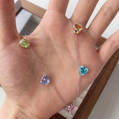 [Clover Jewelery]Sparkling Colorful Heart Cut Necklace