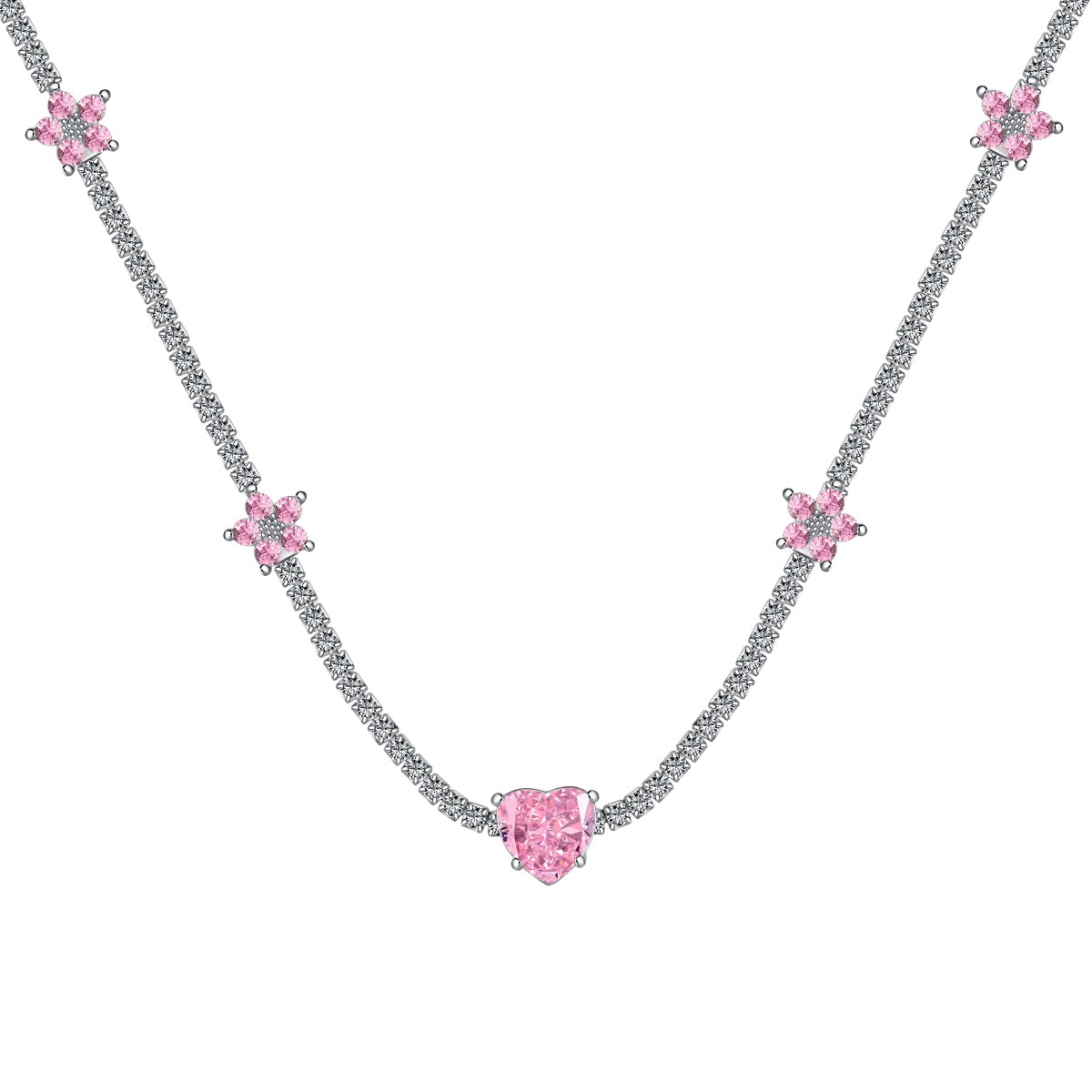 [Clover Jewelery]Dazzling Pink Heart Flower Necklace