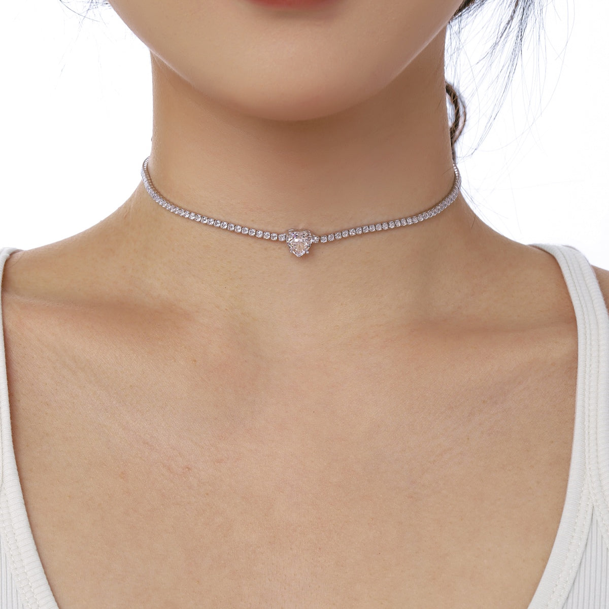 [Clover Jewelery]2.0 Carat Sparkling Tennis Heart Cut Necklace