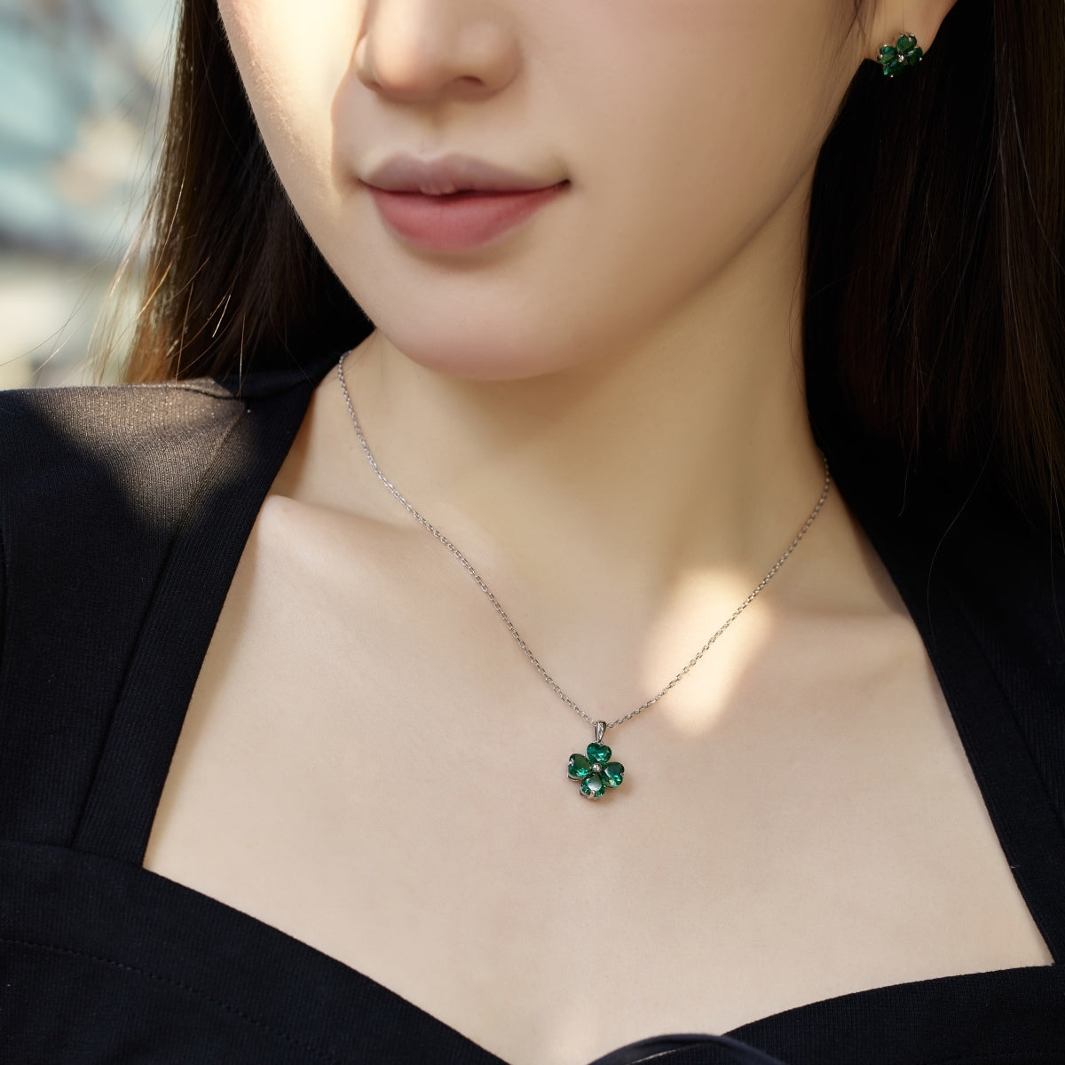 [Clover Jewelery]Heart-Shaped Four-Leaf Clover Bead Necklace