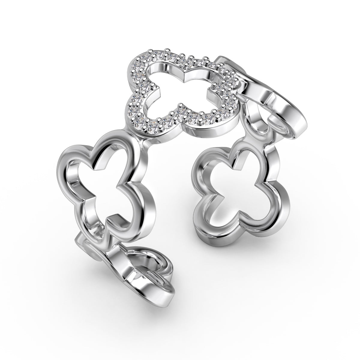 [Clover Jewelery]Hollow Design Four-Leaf Clover Flower Shape Ring