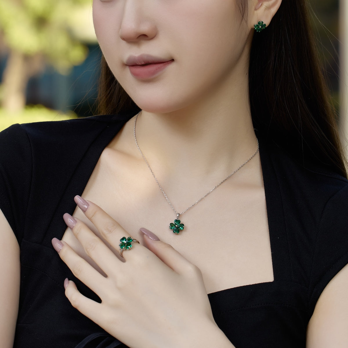 [Clover Jewelery]Heart-shaped Four-Leaf Clover Ball Ring