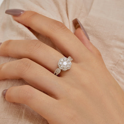 [Clover Jewelery]Delicate Colorful Round Cut Flower Shape Wedding Ring