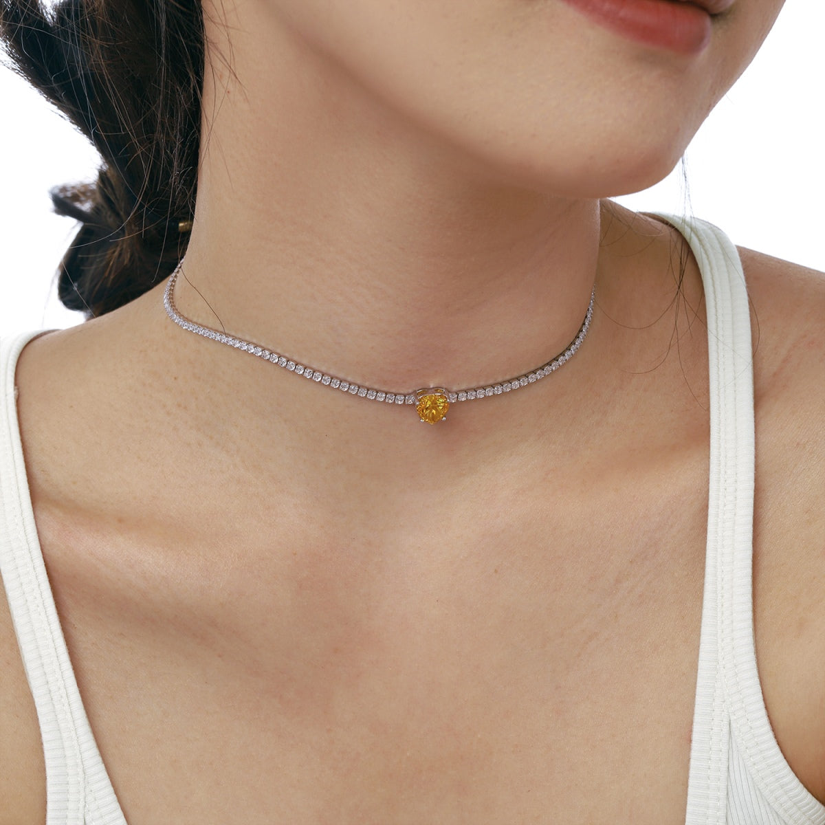 [Clover Jewelery]2.0 Carat Sparkling Tennis Heart Cut Necklace