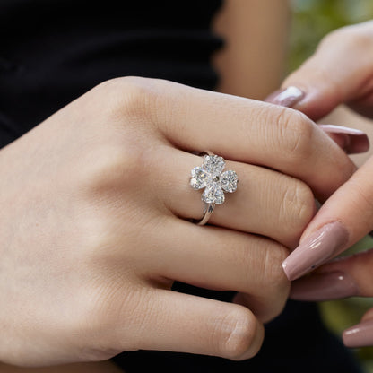 [Clover Jewelery]Heart-shaped Four-Leaf Clover Ball Ring