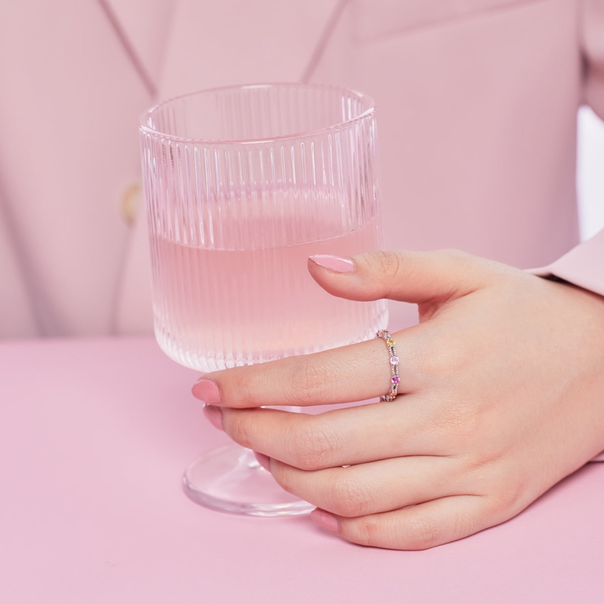 [Clover Jewelery]Sparkling Colorful Round Cut Tennis Ring