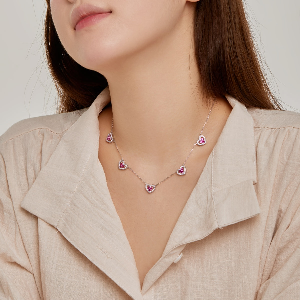 [Clover Jewelery]Sparkling Five Heart Necklace