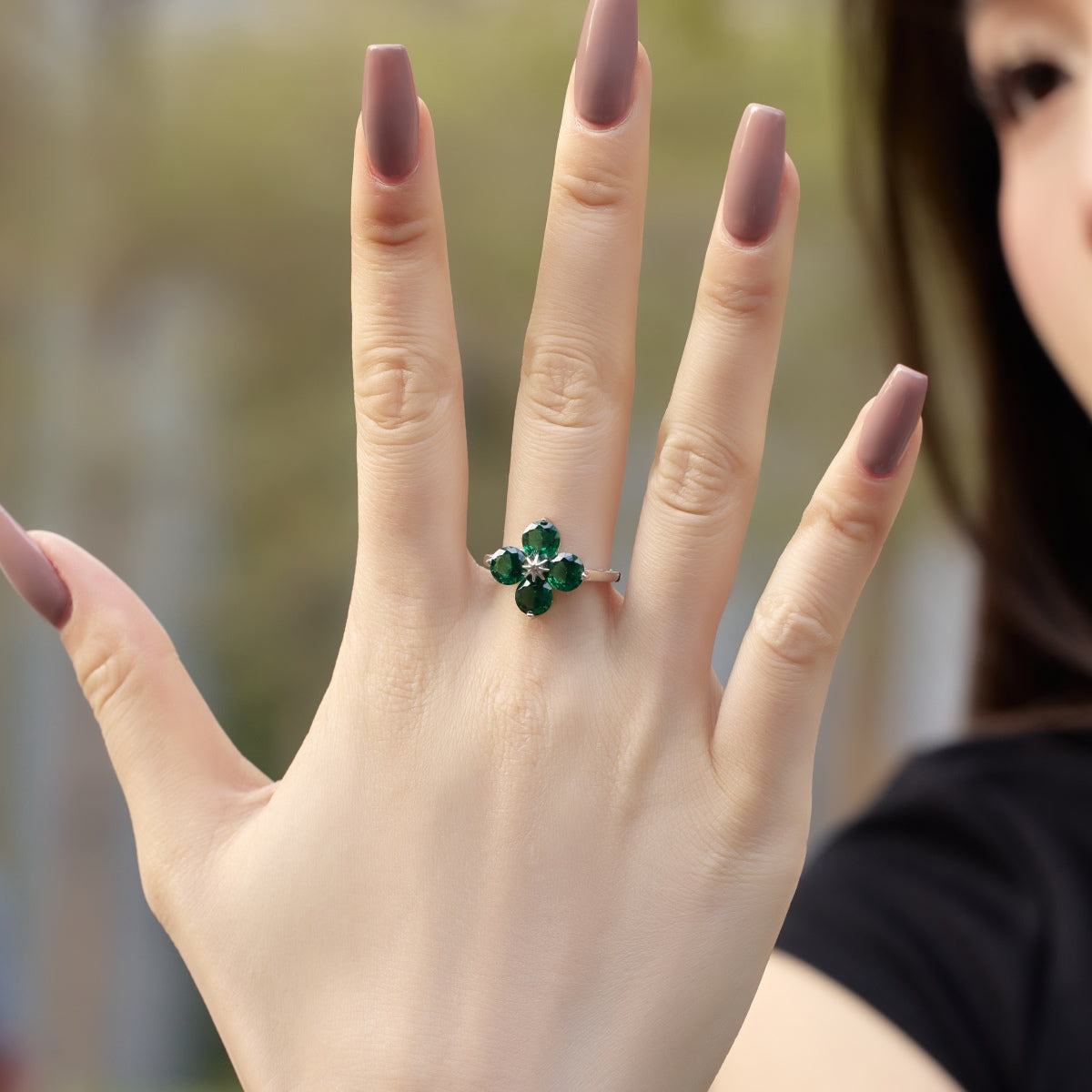 [Clover Jewelery]Four-Leaf Clover Eight-Pointed Star Ring