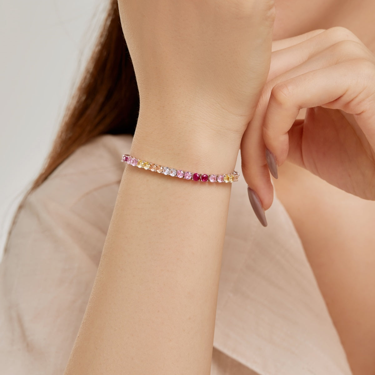 [Clover Jewelery]Radiant Colorful Round Cut Tennis Bracelet
