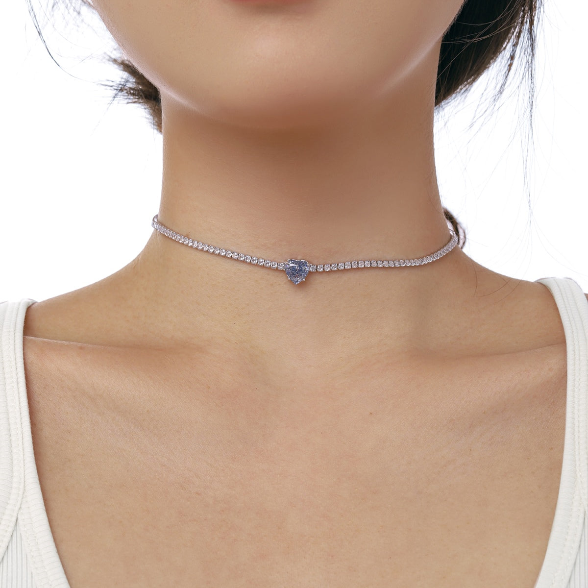 [Clover Jewelery]2.0 Carat Sparkling Tennis Heart Cut Necklace