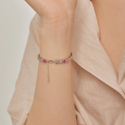 [Clover Jewelery]Delicate Colorful Emerald Cut Daily Bracelet