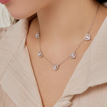 [Clover Jewelery]Sparkling Five Heart Necklace