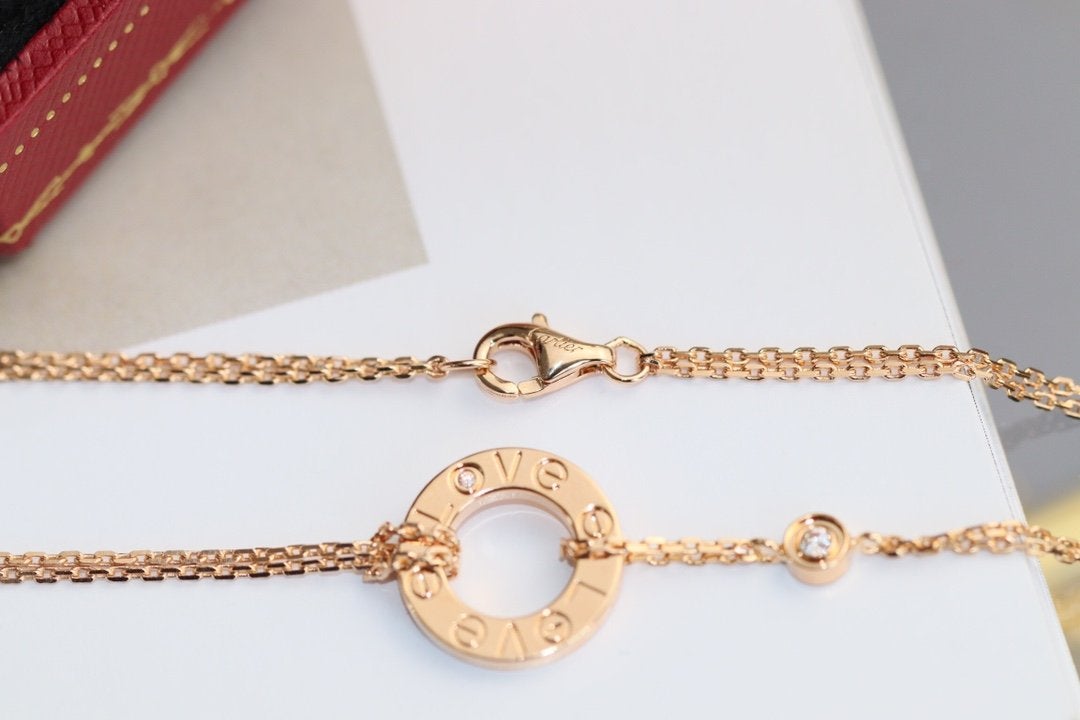 [Clover Jewelery]LOVE NECKLACE ADJUSTABLE ROSE GOLD 2 DIAMOND