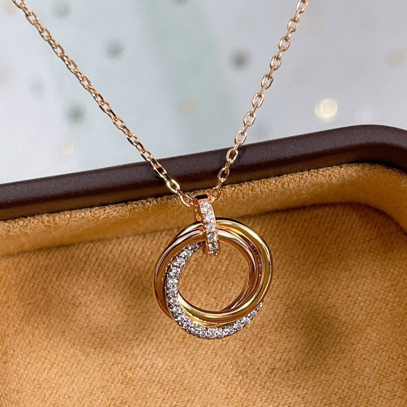[Clover Jewelery]TRINITY NECKLACE SILVER GOLD PINK GOLD DIAMONDS