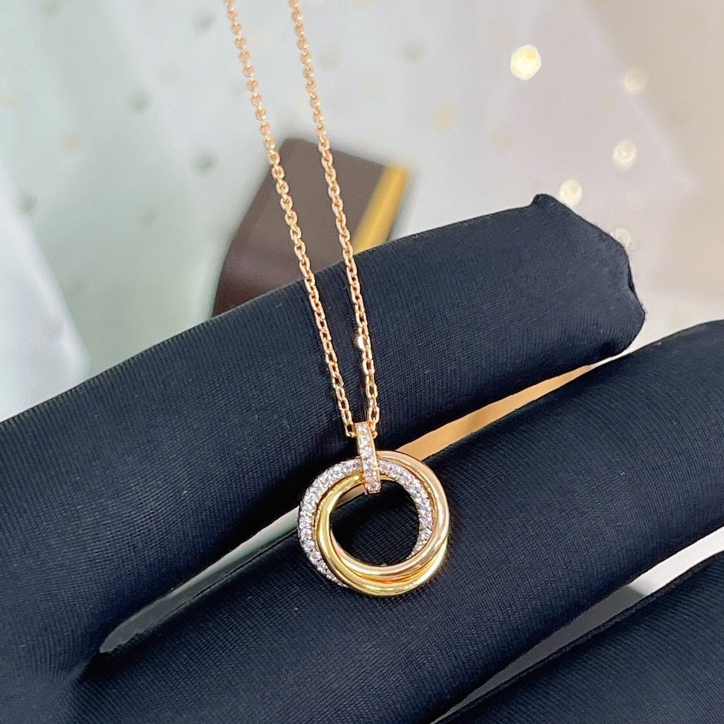 [Clover Jewelery]TRINITY NECKLACE SILVER GOLD PINK GOLD DIAMONDS