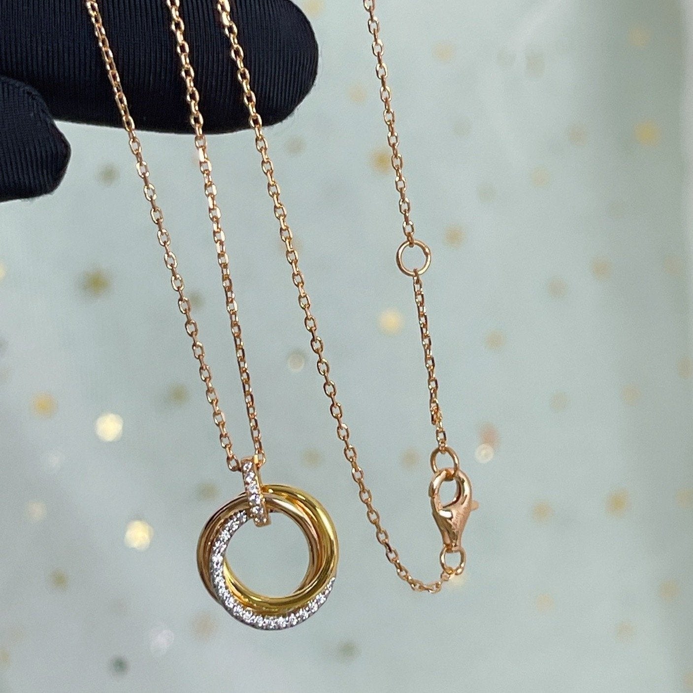 [Clover Jewelery]TRINITY NECKLACE SILVER GOLD PINK GOLD DIAMONDS