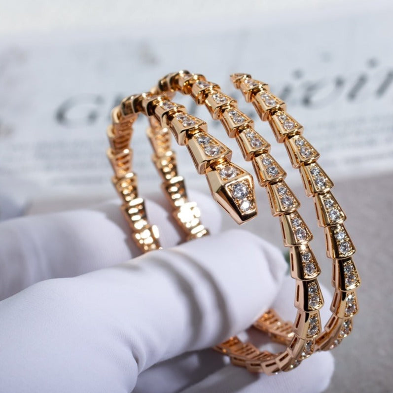 [Clover Jewelery]SERPENTI BRACELET PINK GOLD DIAMOND DOUBLE ROW