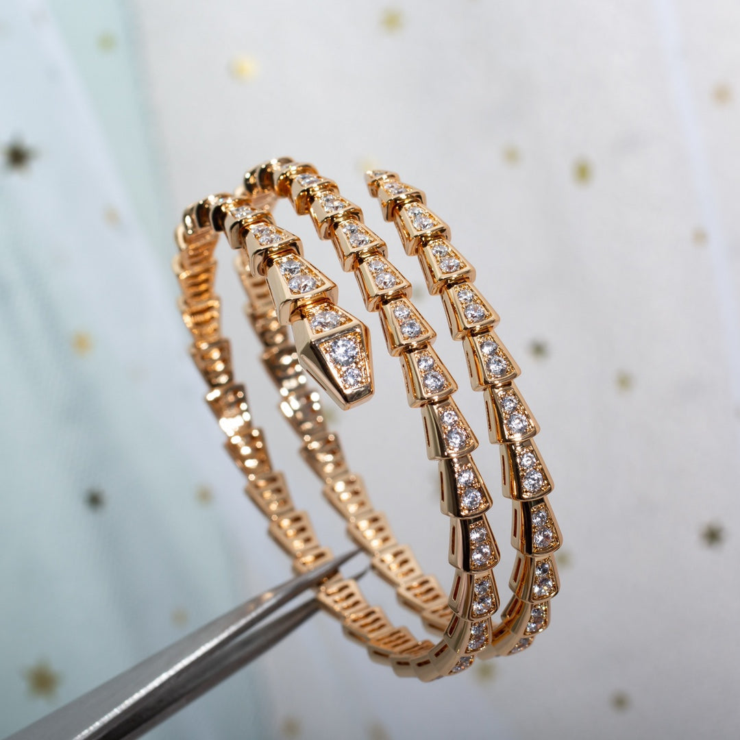 [Clover Jewelery]SERPENTI BRACELET PINK GOLD DIAMOND DOUBLE ROW